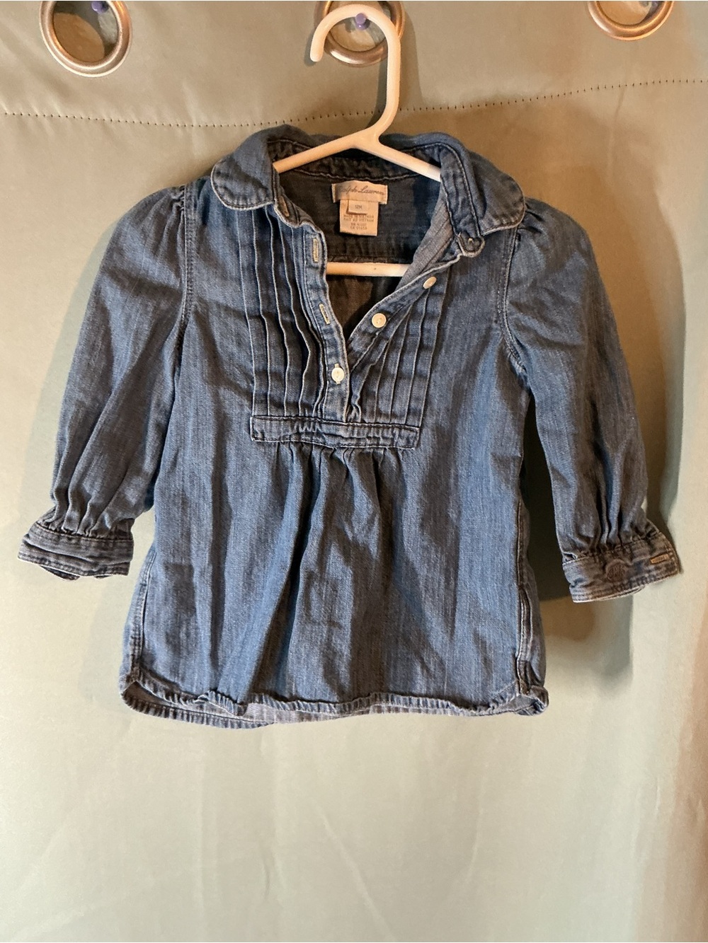 Ralph Lauren Girls' Light Blue Denim Pintuck Tunic